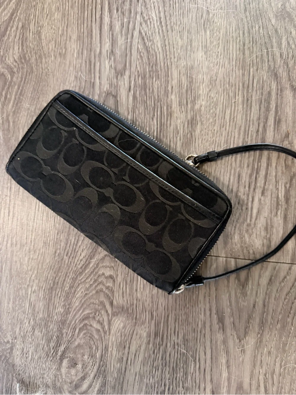Coach Black Signature Wristlet with Silver Plaque